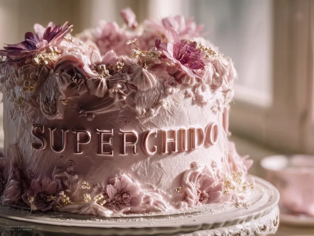 Superchido branded birthday cake with pink floral frosting for celebrations in Seddon