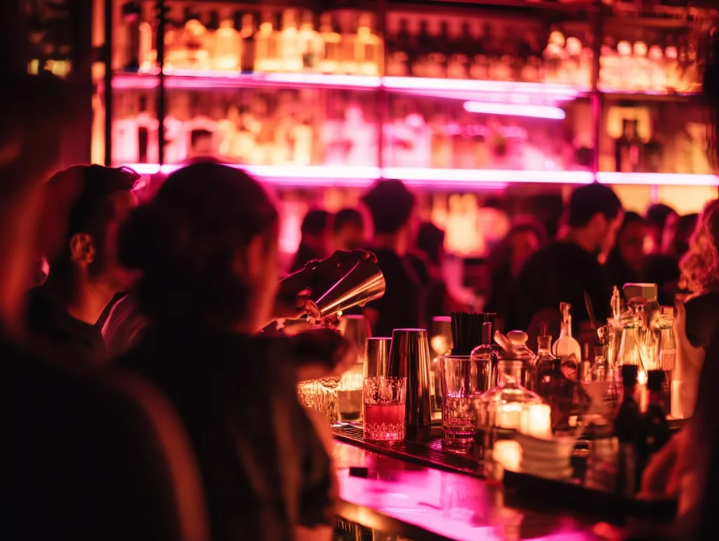 Bartender pouring cocktails at a busy Saturday night in Superchido's agave bar, Seddon